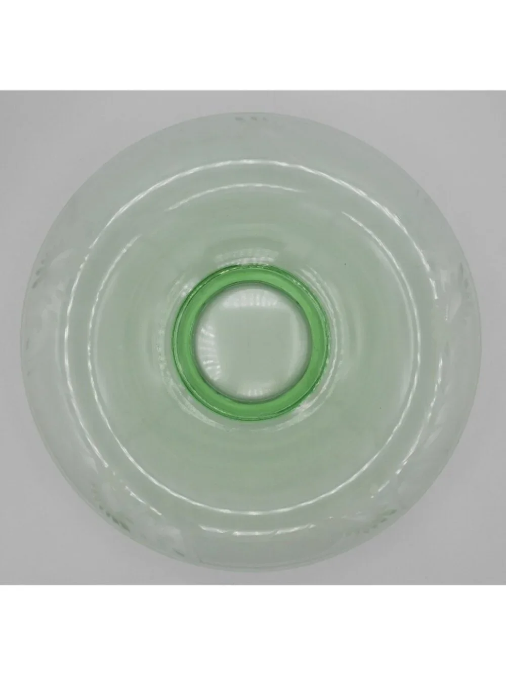 Etched Green Depression Glass Rolled Edge Console Bowl 2 Matching Candle Holders